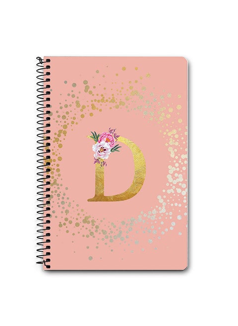 Designer A5 Spiral Notebook Memo Notepad Journal - Custom Monogram Initial Letter Floral Pattern Alphabet - D - Rose Pink