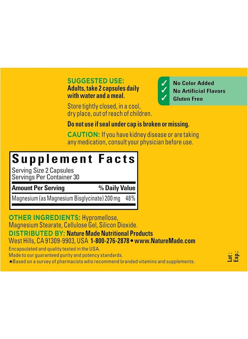 Nature Made Magnesium Glycinate 200 mg per Serving, Dietary Supplement for Muscle, Heart, Nerve and Bone Support - 60 Capsules (30 Day Supply) - Image 4