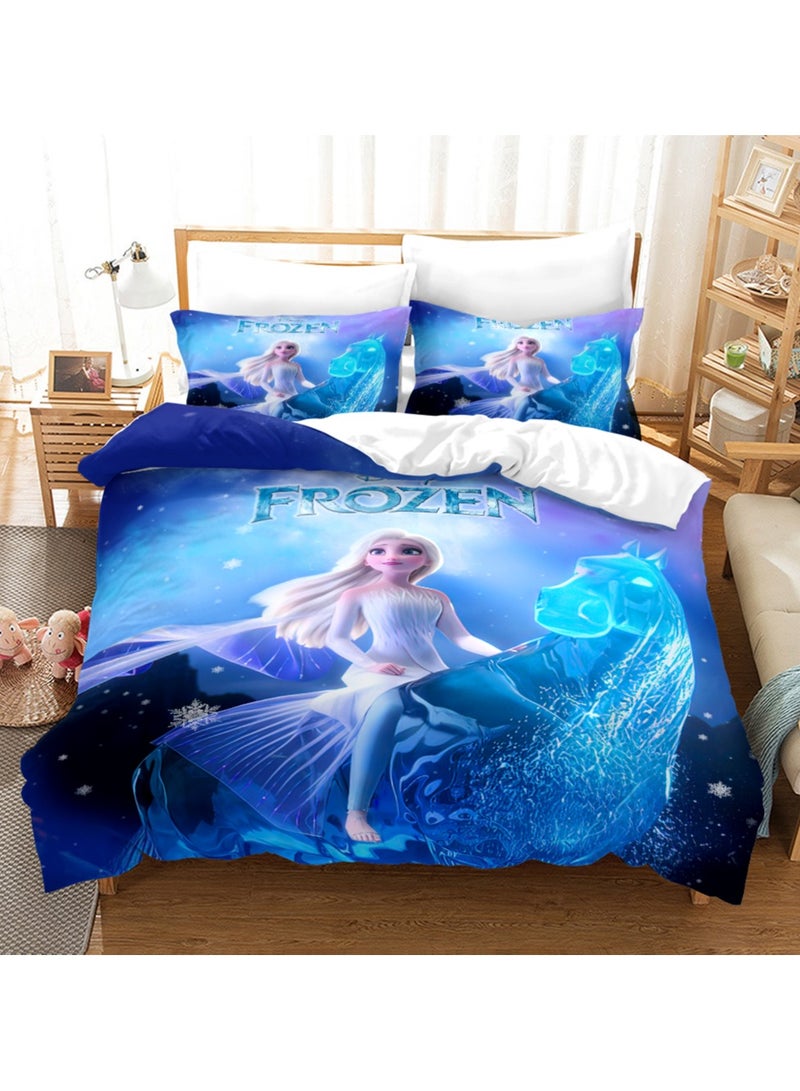 Frozen pattern bedding three-piece set of soft microfiber polyester sheets including duvet cover and two pillowcases (cover size 150cmX200cm) - Image 1
