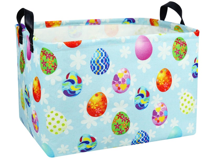BOOHIT Rectangle Empty Easter Baskets Boy Large Toy Storage Bin Girls collapsible Hamper Waterproof Canvas Box Kid Gifts Spring Decor Blue Creative Egg - Image 2