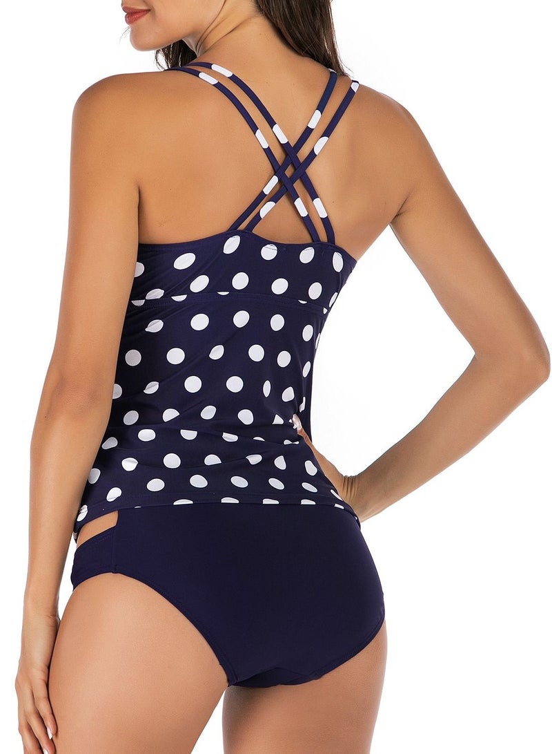 Loquat Navy blue Polka dot printed swimsuit Split type halter belt suspenders swimsuit lady bikini  - Image 5