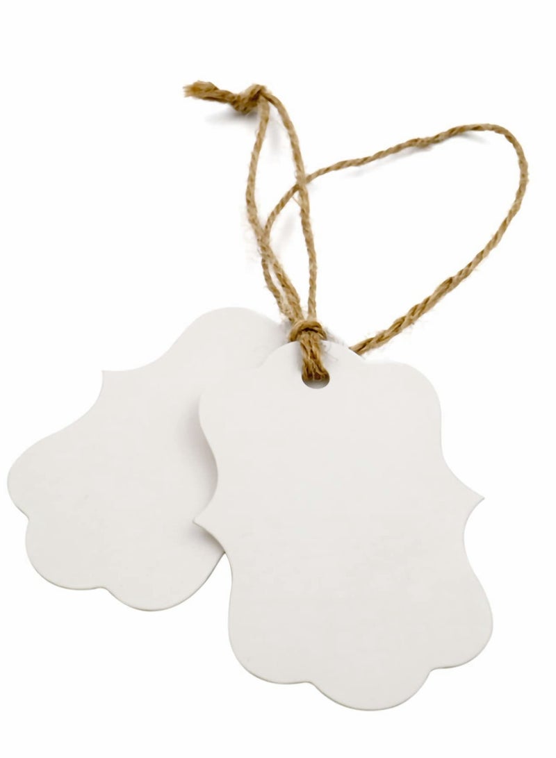 White Paper Blank Gift Tags Double Sided Blank Favor Tags with Twine Personalized Price Waved Craft Hang Tags for Gift Wrapping Wedding,Birthday Party 200Pcs - Image 2