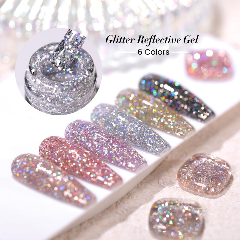 Born Pretty Glitter Gel Nail Polish, 6 Colors, Sparkle, Shiny, Disco Shine, UV Gel Nail Art Varnish, Manicure, DIY - Image 2