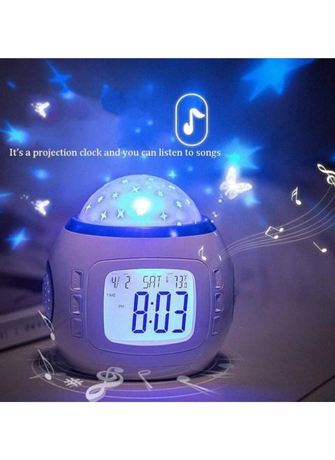 Projection Alarm Clock, Thermometer, Music Starry Star Sky Digital Clock Snooze Function, for Home Office