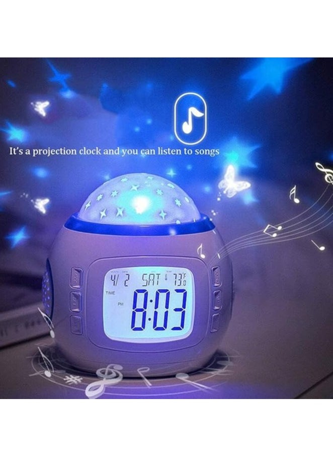DANIM - Projection Alarm Clock, Thermometer, Music Starry Star Sky Digital Clock Snooze Function, for Home Office - Image 1