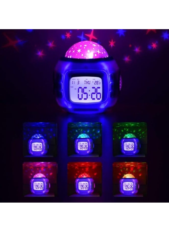 DANIM - Projection Alarm Clock, Thermometer, Music Starry Star Sky Digital Clock Snooze Function, for Home Office - Image 1