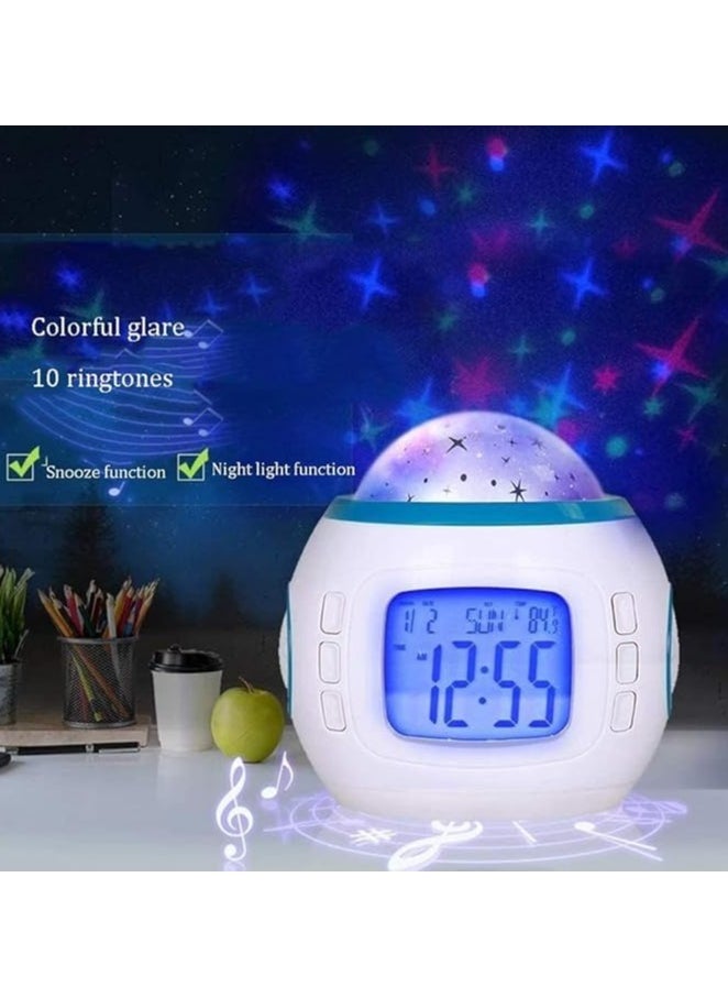 DANIM - Projection Alarm Clock, Thermometer, Music Starry Star Sky Digital Clock Snooze Function, for Home Office - Image 1
