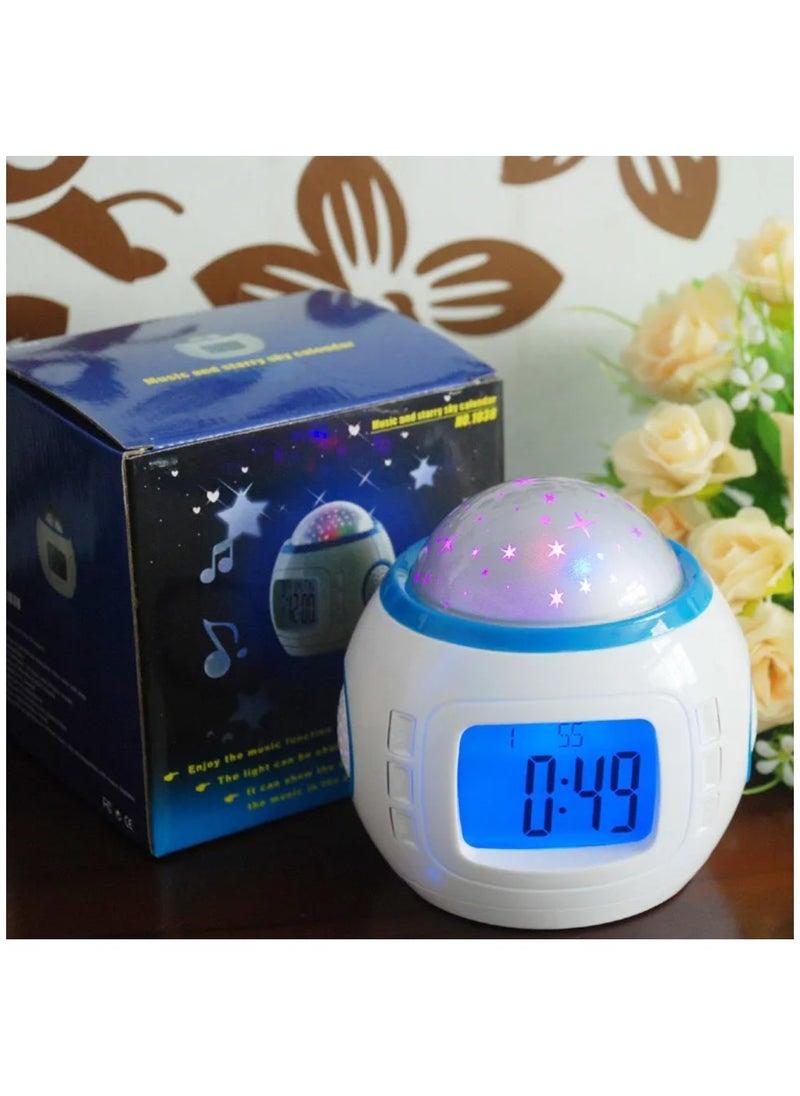 DANIM - Projection Alarm Clock, Thermometer, Music Starry Star Sky Digital Clock Snooze Function, for Home Office - Image 1