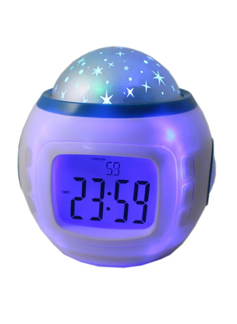 DANIM - Projection Alarm Clock, Thermometer, Music Starry Star Sky Digital Clock Snooze Function, for Home Office - Image 1
