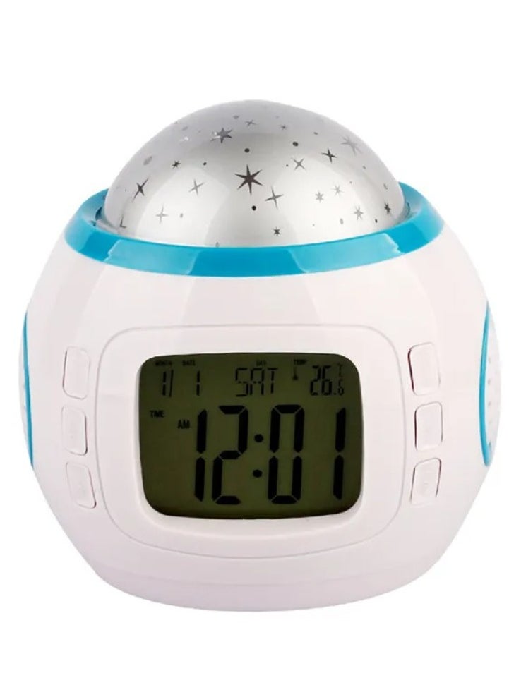 DANIM - Projection Alarm Clock, Thermometer, Music Starry Star Sky Digital Clock Snooze Function, for Home Office - Image 1