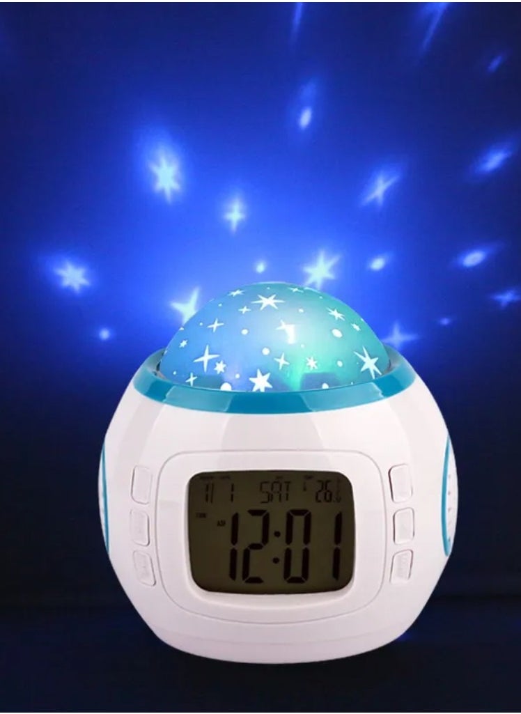 DANIM - Projection Alarm Clock, Thermometer, Music Starry Star Sky Digital Clock Snooze Function, for Home Office - Image 1