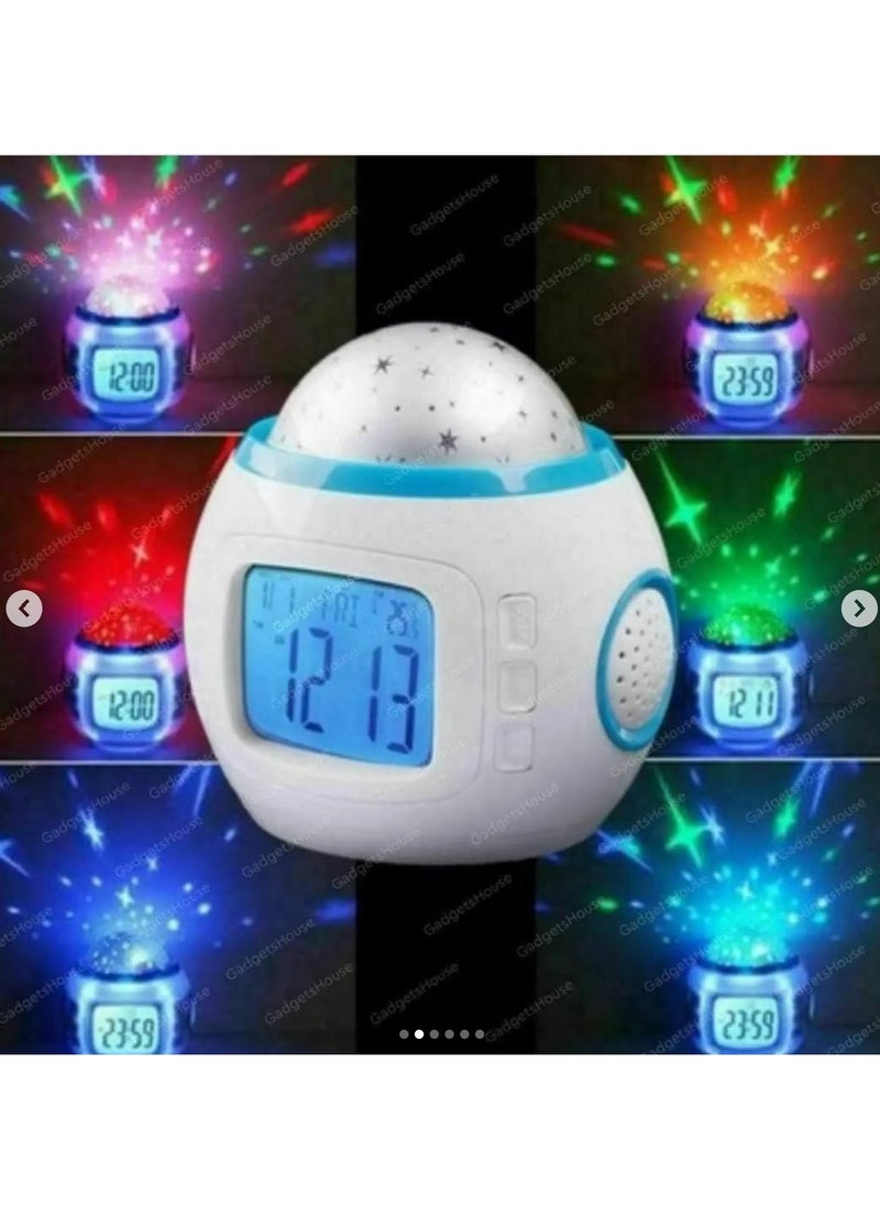 DANIM - Projection Alarm Clock, Thermometer, Music Starry Star Sky Digital Clock Snooze Function, for Home Office - Image 1