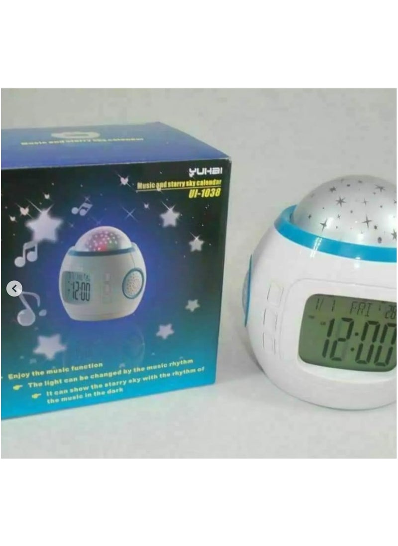 DANIM - Projection Alarm Clock, Thermometer, Music Starry Star Sky Digital Clock Snooze Function, for Home Office - Image 1