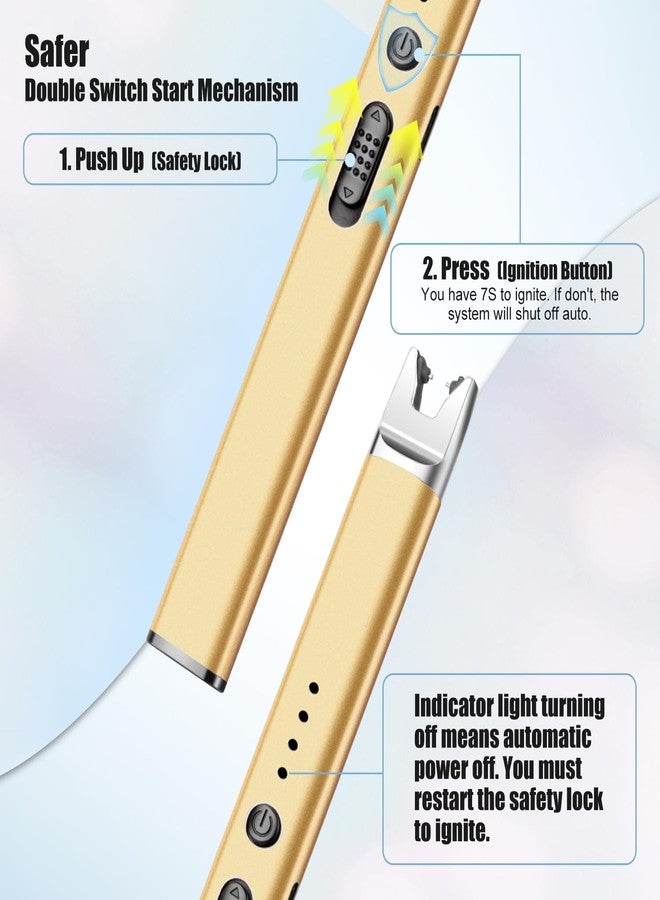 LcFun 2 Pack Candle Lighter USB Rechargeable Electric Plasma Arc Lighters with Safety Lock, Windproof Flameless Long Lighters Matches for Candle, Grill, BBQ, Camping, Gas Stoves (Black, Gold) - Image 5