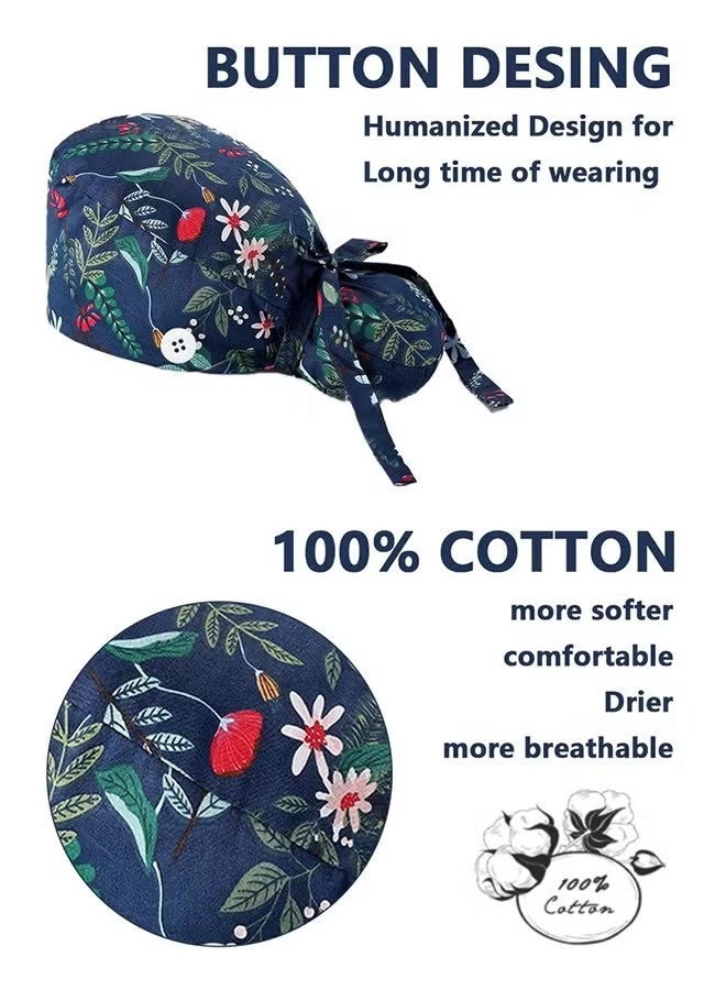 2 Pack Surgical Caps for Long Hair, Adjustable Elastic Nursing Cap with Button and Sweatband, Ponytail Pouch Tie Back Hats for Nurses Hat - Image 2