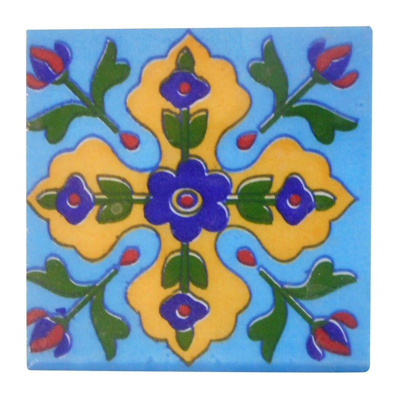 Shivkripa Blue Art Pottery Ceramic Handmade Tiles Pack of 12 SKT64