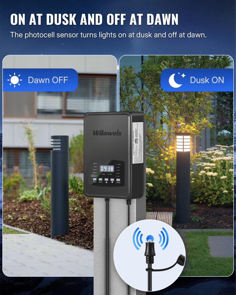 WILAWELS 200W Low Voltage Landscape Transformer, Weatherproof Outdoor Low Voltage Transformer, 120V AC to 12/14V AC, Landscape Lighting Transformer with Timer and Photocell Sensor, ETL Listed D11LT06 - Image 4
