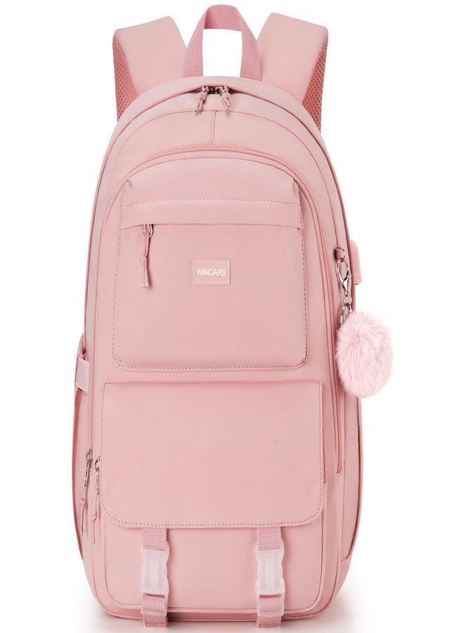 WINDARS Backpack for School, Casual Cute Backpack Aesthetic College Bookbag Lightweight Backpacks for Teen Girls Boys, Pink-2, 15.6 inch - Image 1