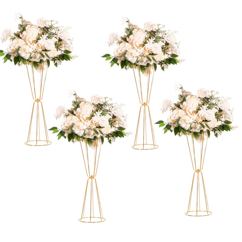 Gold Vases Centerpieces for Wedding Geometric Metal Flower Stand for Tables Bulk 4pcs 236 Tall Trumpet Vases for Centerpieces Party Dinner Anniversary Ceremony