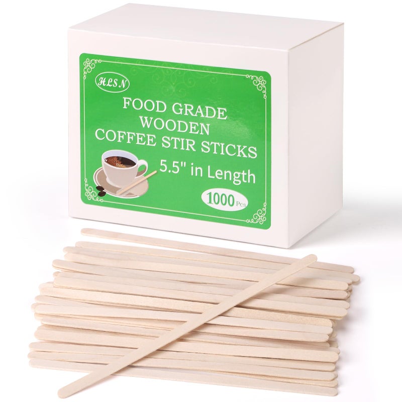 HLSN Wooden Coffee Stirrers Thick Birch 55 Inches 1000PCS Disposable Coffee Stirrers Stir Sticks for Coffee  Cocktails Natural Birch Biodegradabl Food Grade Stir Sticks for Coffee Bar