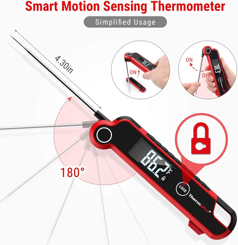 ThermoPro ترمومتر لحوم رقمي TP620 لقراءة فورية، ترمومتر طهي مع شاشة LCD كبيرة تدور تلقائيًا، ترمومتر طعام مقاوم للماء رقمي للمطبخ، الشواء، أو الشواية - Image 5
