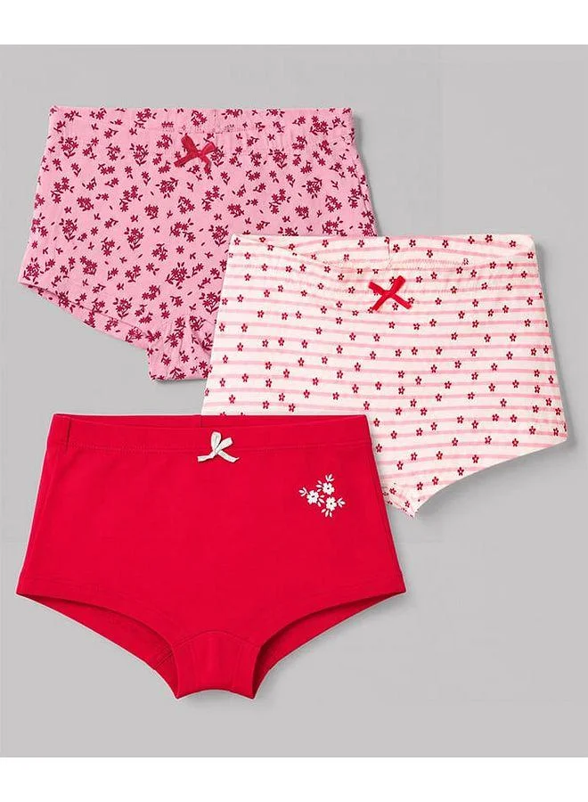Pine Kids Pine Kids Cotton Elastane Knit Floral Printed Panties (Pack of 3) - Red/Pink