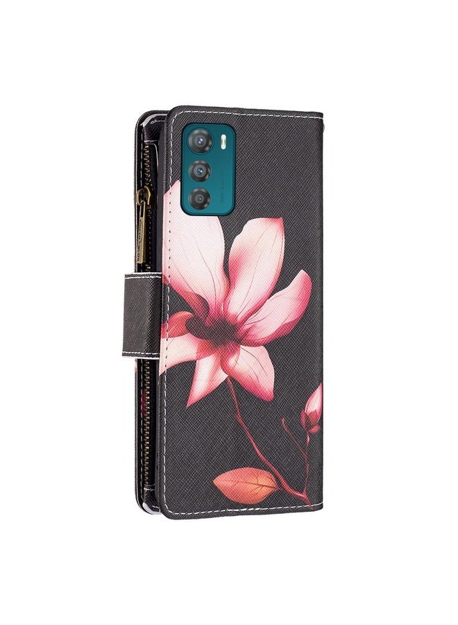 HuHa For Motorola Moto G42 4G Colored Drawing Pattern Zipper Leather Phone Case(Lotus)  - Image 3
