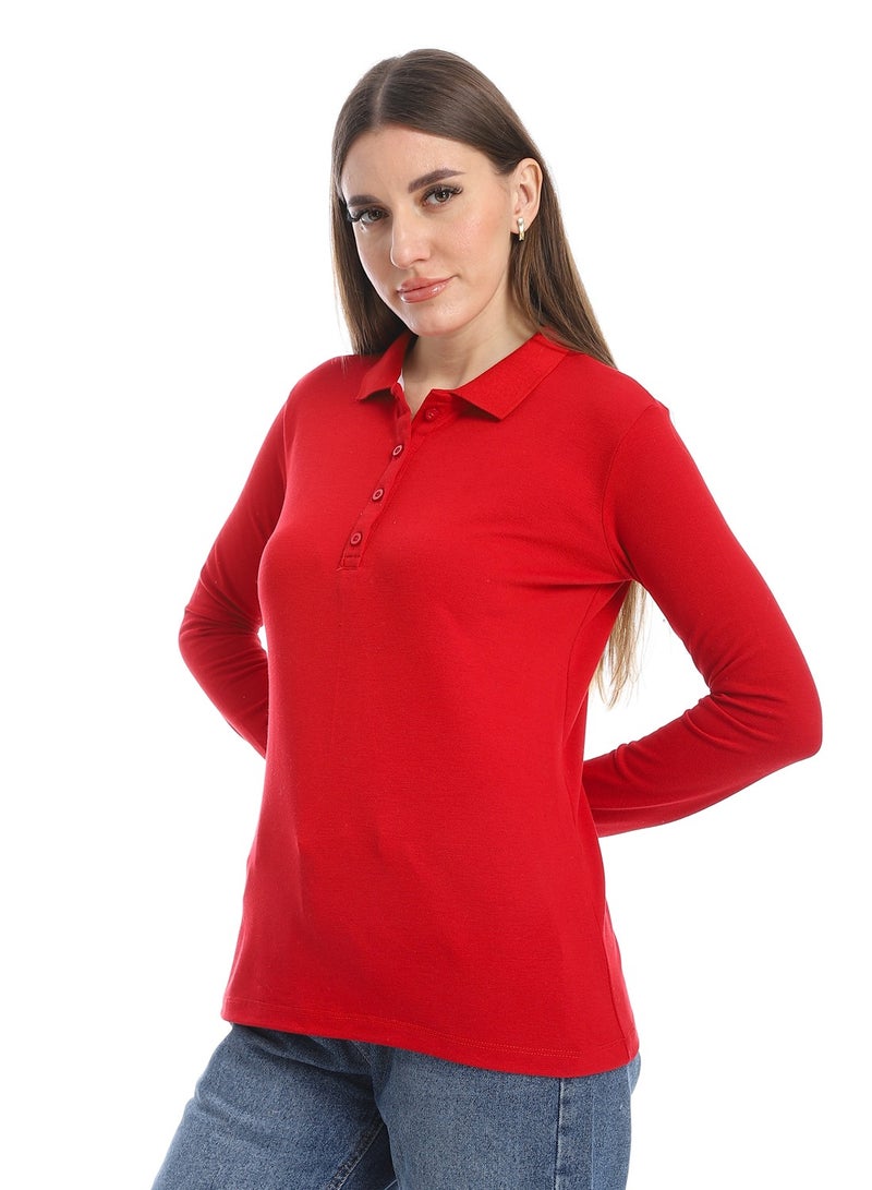 Andora Pique Patterned Polo Shirt_Red  - Image 2