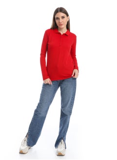 Andora Pique Patterned Polo Shirt_Red  - Image 4