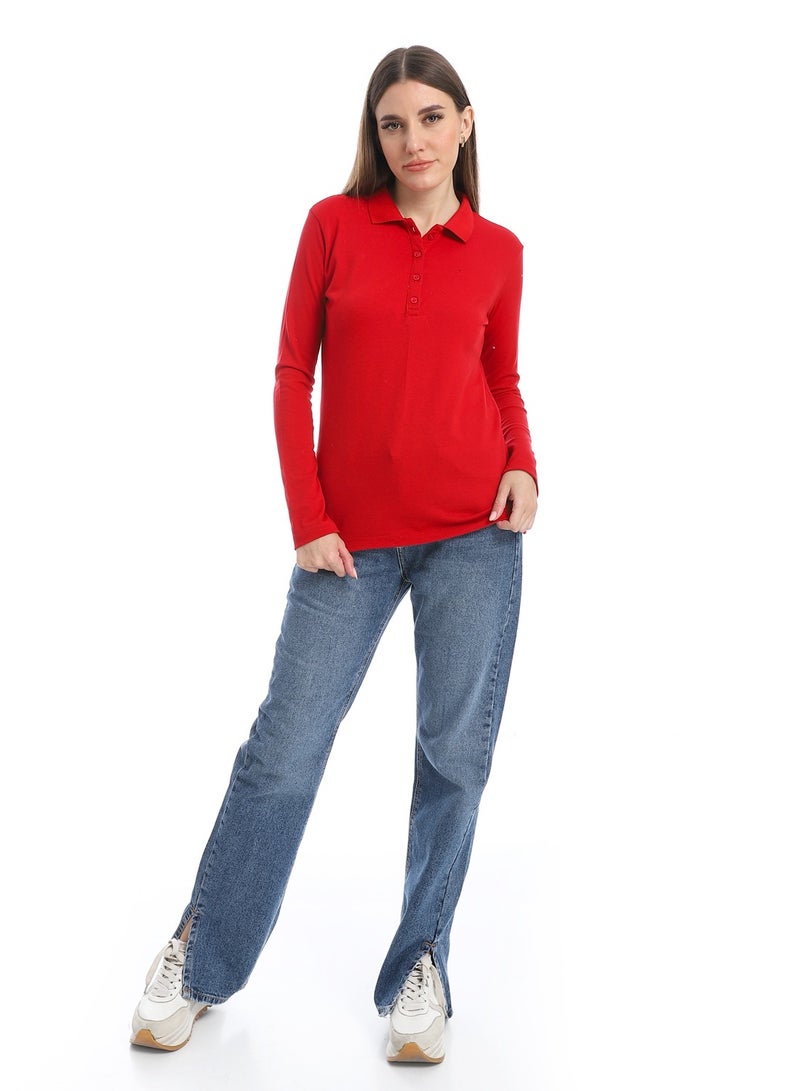 Andora Pique Patterned Polo Shirt_Red  - Image 4