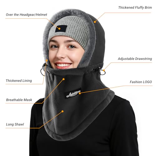 Clothclose Fleece Balaclava Winter Warm Ski Mask for Men and Women Breathable Face Mask Thermal Neck Warmer Windproof Hooded Scarf Cold Weather, Dark Grey - Image 3