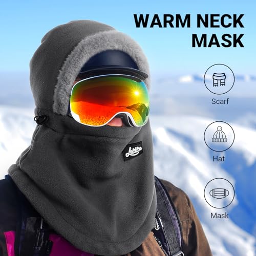 Clothclose Fleece Balaclava Winter Warm Ski Mask for Men and Women Breathable Face Mask Thermal Neck Warmer Windproof Hooded Scarf Cold Weather, Dark Grey - Image 2