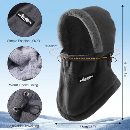 Clothclose Fleece Balaclava Winter Warm Ski Mask for Men and Women Breathable Face Mask Thermal Neck Warmer Windproof Hooded Scarf Cold Weather, Dark Grey - Image 4
