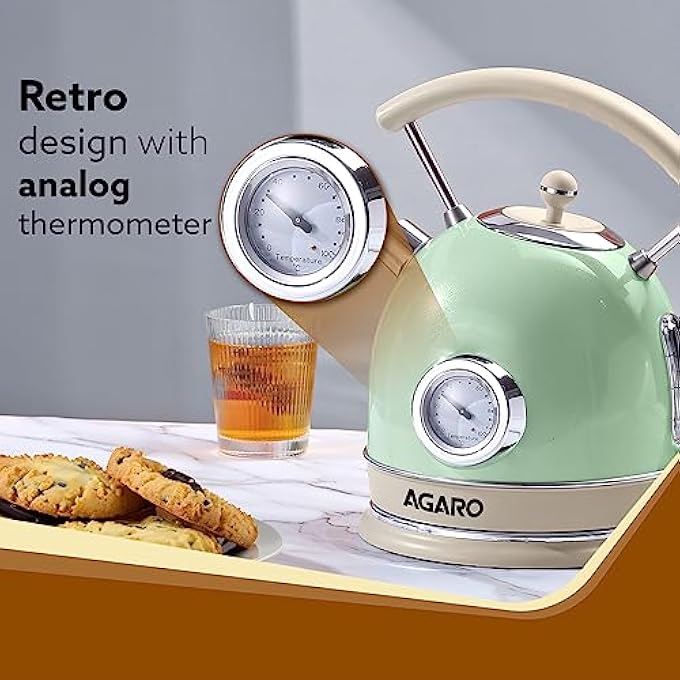 AGARO Regency Vintage Kettle 18L With Temperature Gauge Hot Water Boiler  Tea Heater With Curved Handle Visible Water Level Line Led Light Auto ShutOff  BoilDry Protection Green - Image 3