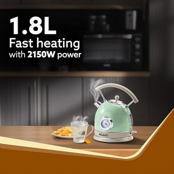 AGARO Regency Vintage Kettle 18L With Temperature Gauge Hot Water Boiler  Tea Heater With Curved Handle Visible Water Level Line Led Light Auto ShutOff  BoilDry Protection Green - Image 2