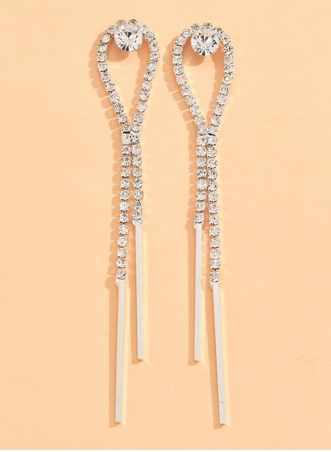 Silver Tassel Drop Earrings for Women, 925 Silver Needle Hypoallergenic Teardrop Dangle Jewelry, Sparkling Statement Accessory for Party, Wedding & Daily Wear - Image 4