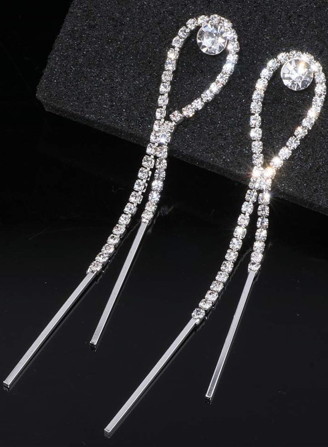 Silver Tassel Drop Earrings for Women, 925 Silver Needle Hypoallergenic Teardrop Dangle Jewelry, Sparkling Statement Accessory for Party, Wedding & Daily Wear - Image 2