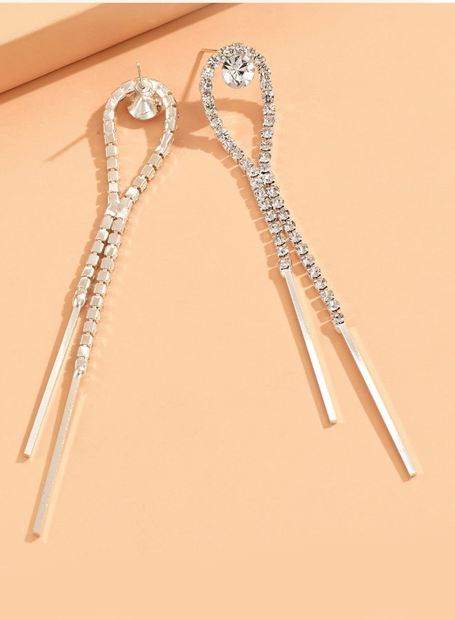 Silver Tassel Drop Earrings for Women, 925 Silver Needle Hypoallergenic Teardrop Dangle Jewelry, Sparkling Statement Accessory for Party, Wedding & Daily Wear - Image 5