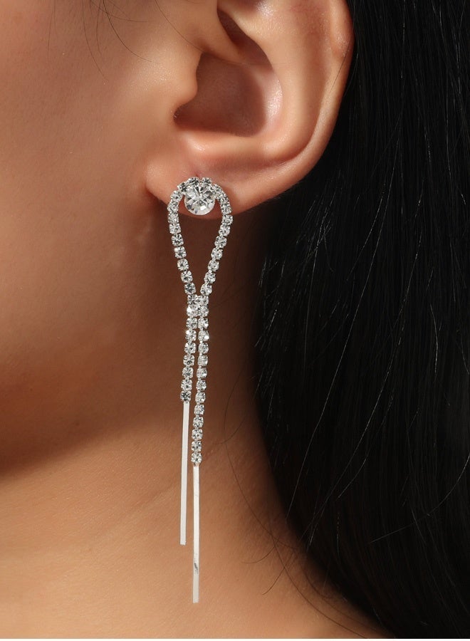 Silver Tassel Drop Earrings for Women, 925 Silver Needle Hypoallergenic Teardrop Dangle Jewelry, Sparkling Statement Accessory for Party, Wedding & Daily Wear - Image 5