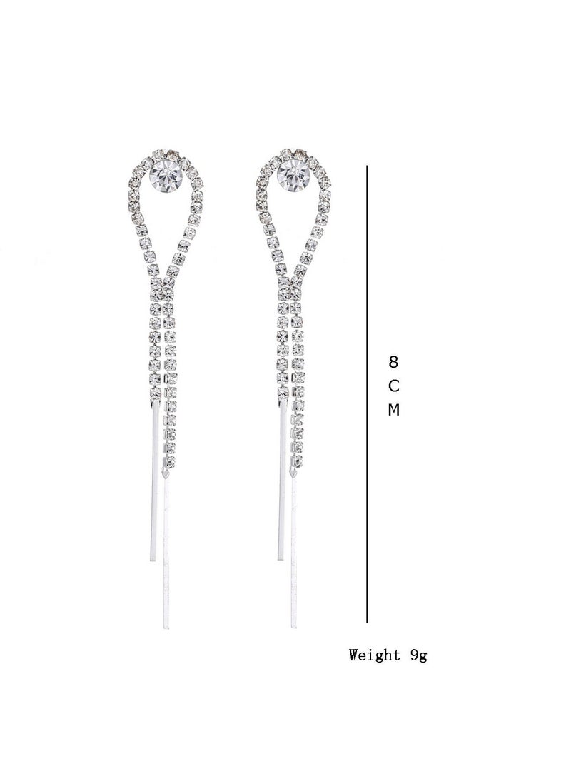 DAEVO Silver Plated Teardrop Zircon Tassel Drop Earrings, Elegant Wedding Party Jewelry - Image 5