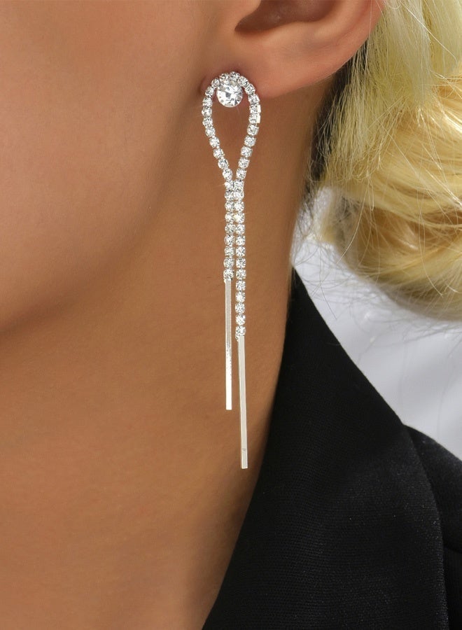 DAEVO Silver Plated Teardrop Zircon Tassel Drop Earrings, Elegant Wedding Party Jewelry - Image 2