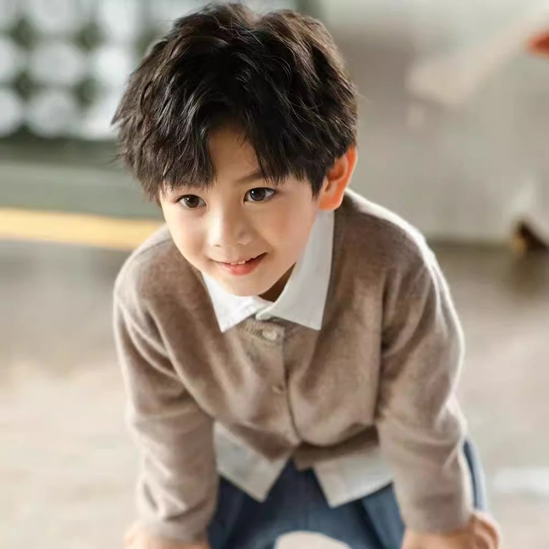 New Children'S 100 Wool Cardigan Crewneck Autumn Boys' Knitted Cardigan Button Girls Solid Color Base Sweater - Image 3