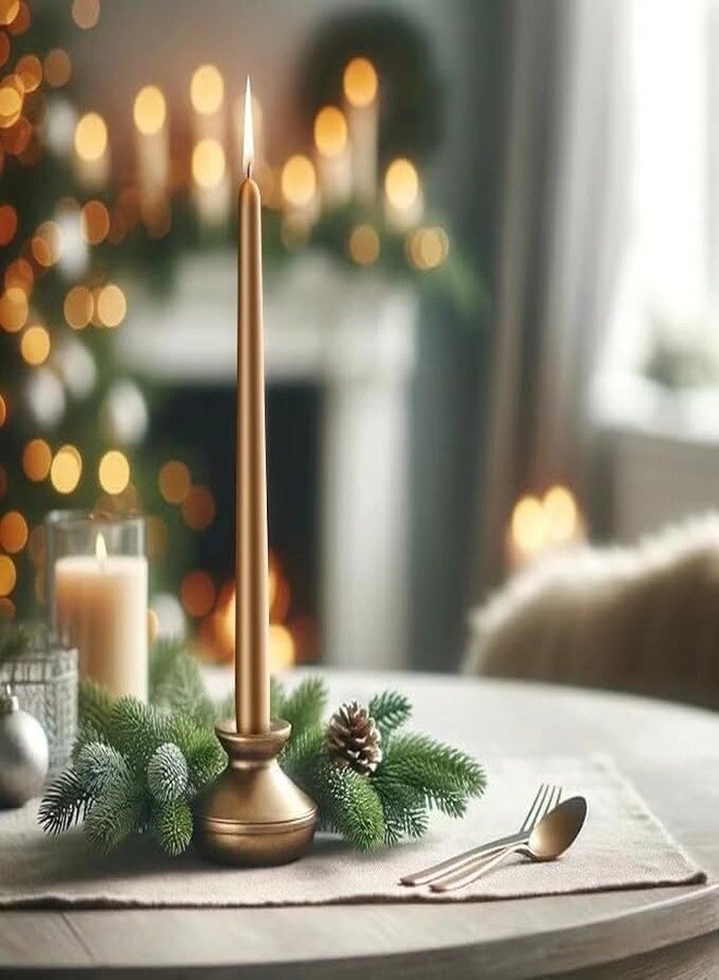 Pickood 10-Inch Tall Dripless Taper Candles Set of 4 - Gold Tapered Candles, Perfect for Wedding,Christmas - Smokeless, Unscented, Long Burning - Hand Poured, Colored Tall Candlesticks - doradas - Image 4