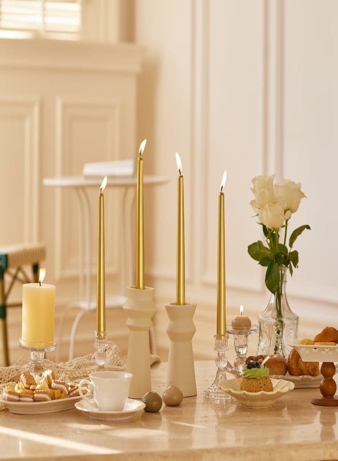 Pickood 10-Inch Tall Dripless Taper Candles Set of 4 - Gold Tapered Candles, Perfect for Wedding,Christmas - Smokeless, Unscented, Long Burning - Hand Poured, Colored Tall Candlesticks - doradas - Image 5