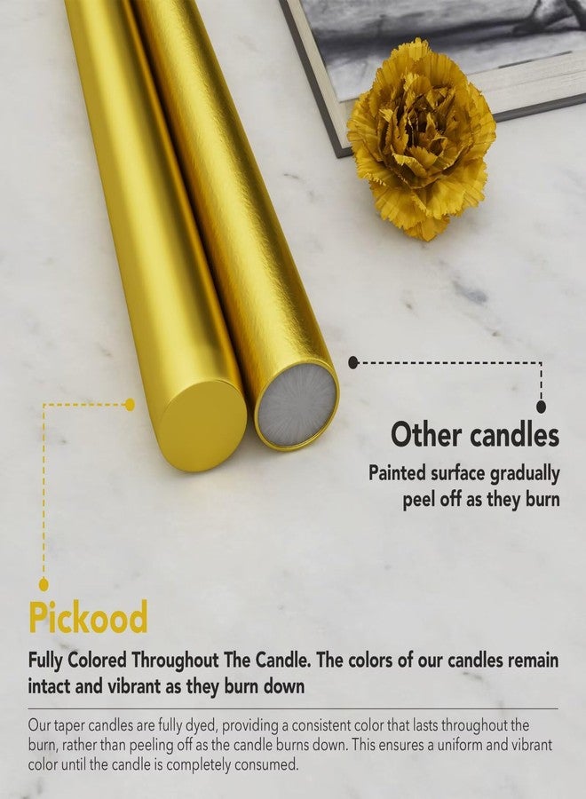 Pickood 10-Inch Tall Dripless Taper Candles Set of 4 - Gold Tapered Candles, Perfect for Wedding,Christmas - Smokeless, Unscented, Long Burning - Hand Poured, Colored Tall Candlesticks - doradas - Image 3