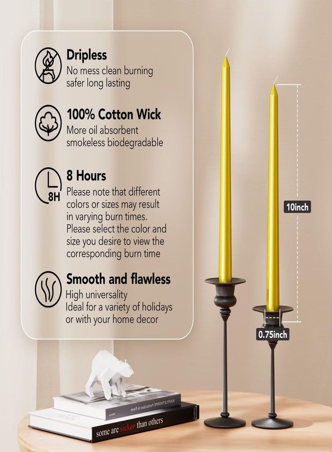 Pickood 10-Inch Tall Dripless Taper Candles Set of 4 - Gold Tapered Candles, Perfect for Wedding,Christmas - Smokeless, Unscented, Long Burning - Hand Poured, Colored Tall Candlesticks - doradas - Image 2