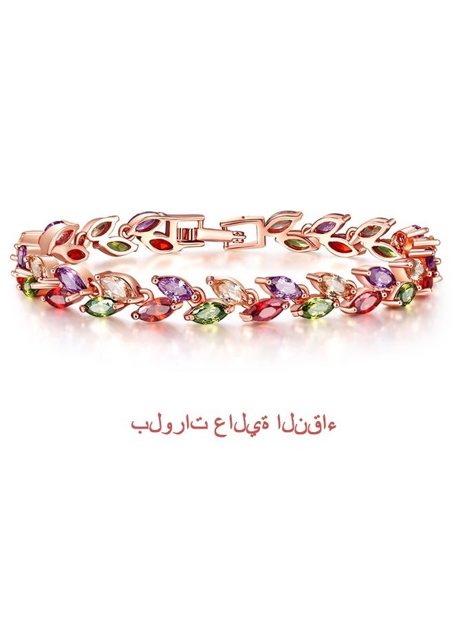 Beyond Willow Leaves Zircon Bracelet, High purity Copper Zircon Anti Fading Bracelet, Bangle for Women Jewelry (Colorful)  - Image 1