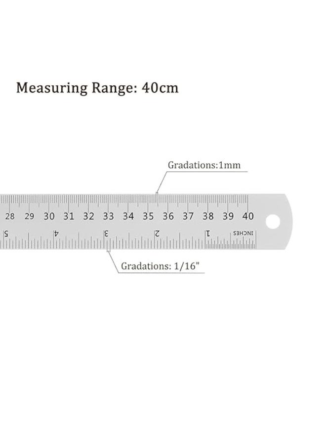 كرافت ماجيك مسطرة فولاذية مقاومة للصدأ قوية 16 بوصة / 40 سم (عبوتان) | مساطر معدنية متينة مع حافة مستقيمة دقيقة للمدرسة والمكتب ومشاريع الحرف - Image 3