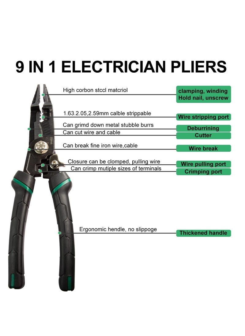 SYOSI - SYOSI, 9-in-1 Wire Stripper Tool, Cable Cutters, Multifunctional Needle Nose Pliers for Electric Cable Stripping Cutting and Crimping, Plier Style Nose, ProTouch Grip for Maximum Comfort - Image 1