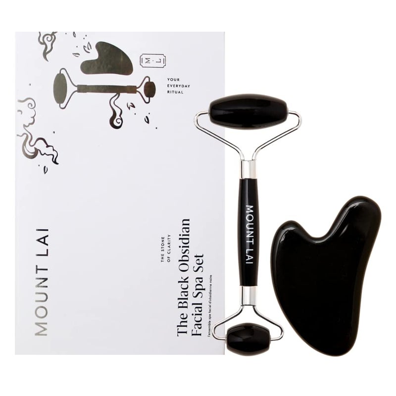 Mount Lai Obsidian Gua Sha Facial Tools Black Obsidian Gua Sha Facial Tools Set and Roller Guasha Tool for Face to Relieve Muscle Tension and Reduce Puffiness Anti Aging Skin Care Sets for Women